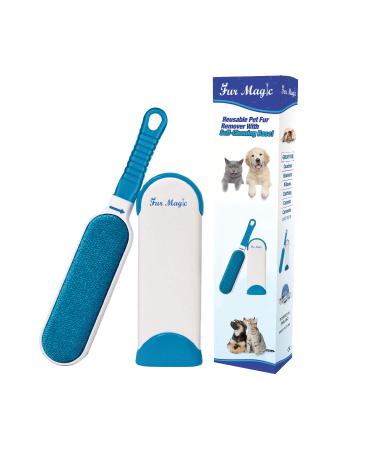 Fur Magic Pet Hair Remover Lint Brush With Self-Cleaning Base Reusable Fluff Remover for Clothes Double-Sided Fur Cleaner for Dog and Cat Blue Brush