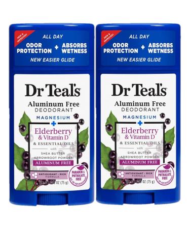 Dr. Teal's Elderberry Deodorant Gift Set (2 Pack 2.65oz Ea) - Elderberry with Vitamin D Formula - Aluminum Free with Magnesium - Essential Oils Absorb Moisture Keep Skin Healthy & Dry