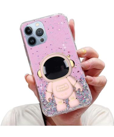 Tivenfezk Nadoli for iPhone 14 Pro Max astronaut Hidden Stand Shell caricature glitter stand soft silicone bling transparent protective cover iphone 14 per max pink