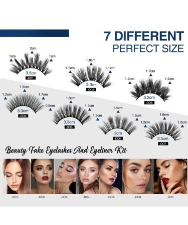 Magic Magnetic Eyelashes and Eyeliner Kit - 3D 5D Natural Look False Lashes - No Glue Needed - 7 Pairs Eyelashes + Eyeliner Pen (Blue) - Buy Online on SooperMarket.com