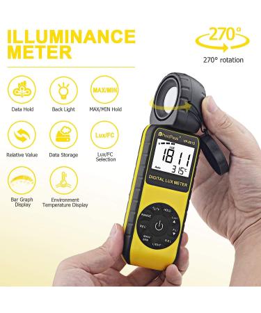 HOLDPEAK HP-881D Digital Lux Meter | 1-400,000 Lux/1-40,000 FC | Rotatable Detector for LCD Lights and Plants | Lumen Meter - Y-HP-881D - Buy Online on SooperMarket.com