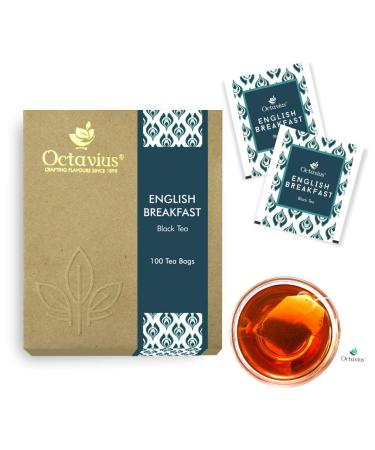 Octavius | Black Tea | English Breakfast Black Tea | 100 Enveloped Double Chamber Tea Bags | Perfect for Tea Lovers | Pack of 1 ENGLISH BREAKFAST 100 TB