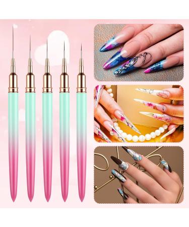 WLLHYF 5 Pieces Nail Art Liner Brush Painting Nail Art Brush Long Line Detail Fine Drawing Nail Point Drawing Tool Set 7mm/9mm/11mm/15mm/25mm (Pink Greenish) - Buy Online on SooperMarket.com