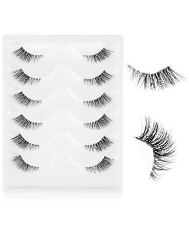 Half False Eyelashes with Clear Band 6 Pairs 9 MM Natural Half Lashes Short Wispy Clear Band Lashes 3D Lash Short Cat Eye Lash DIY Eyelashes Extension at Home for Most Eye Shapes