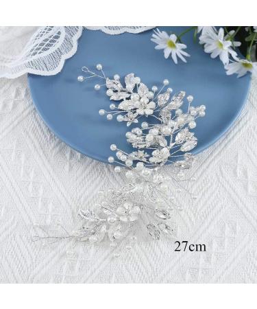Handcess Bride Wedding Crystal Headband Silver Flower Pearl Headpiece Leaves Rhinestone Bridal Hair Accessories for Women and Girls (Silver) - Buy Online on SooperMarket.com