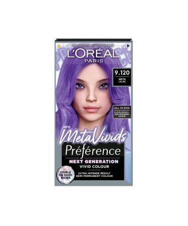 L'Oreal Paris Preference Meta Vivids Semi-Permanent Hair Colour 2 in 1 Bleach & Colour Kit Lilac 9.120 Meta Lilac 9.120 1 Count (Pack of 1)