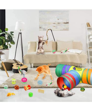 Malier Cat Toys Set Collapsible Tunnels, Interactive Feather Toy, Crinkle Balls, 3 Way Tube Indoor Cat & Kitten Play Set - Buy Online on SooperMarket.com