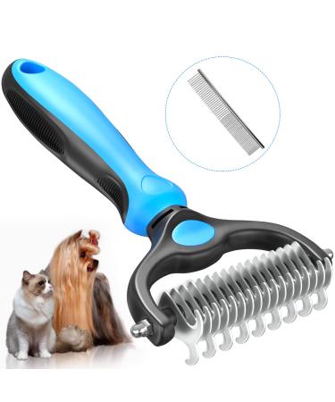 ChezMax Dog Deshedding Brush, Undercoat Rake for Dogs Dematting Comb for Dogs Cat Brush for Shedding Dog Grooming Brush Deshedding Tool Double Sided Mats & Tangled Hair Remover Pet Brush Blue