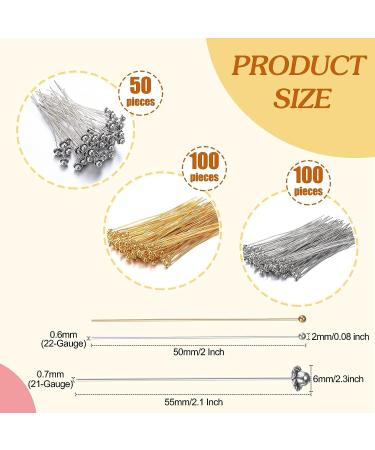 250-Piece Head Pin Set for Jewelry Making - 200x 2 22 Gauge Ball Head Stick Pins, 50x 2.1 21 Gauge Antique Silver Headpins for Earrings Crafts - Buy Online on SooperMarket.com