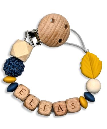 Storchenkind - personalized baby gift with name - girls/boys |Different color variants |including gift packaging |Laser engraved wooden letters + food -safe silicone blue/yellow