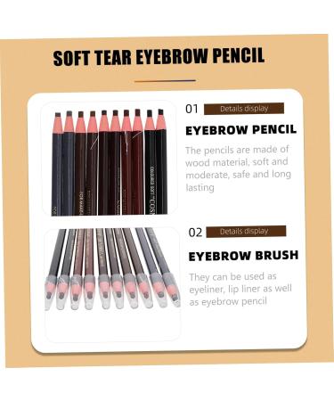Mikinona Black Colored Pencils 10pcs Eyebrow Pencil Makeup Tools Brow Pencil and Brush Eyebrow Drawing Tools Girl Pretty Spool - Buy Online on SooperMarket.com