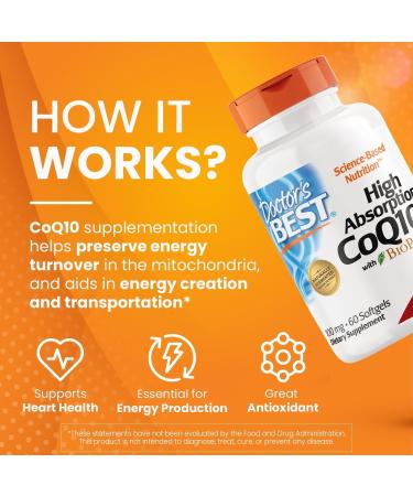 Dr Best's High Absorption CoQ10 with BioPerine Gluten Free Naturally Fermented Heart Health & Energy Production 100 mg 60 SoFtgels - Buy Online on SooperMarket.com