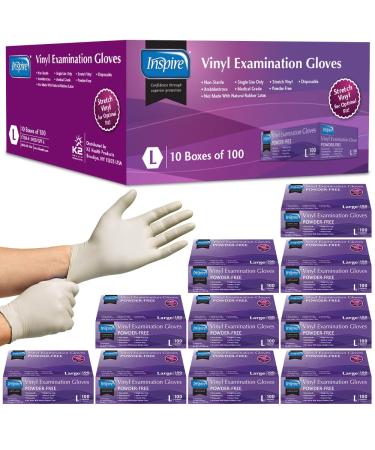 Inspire Stretch Vinyl Exam Gloves | THE ORIGINAL Quality Vinyl Gloves Disposable Latex Free Medical Gloves Cleaning Gloves Large (Pack of 1000)