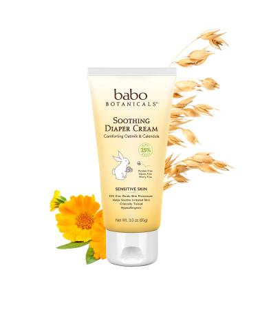 Babo Botanicals Soothing Baby Diaper Cream - with Non-Nano Zinc Oxide  Colloidal Oatmeal & Organic Calendula - Safe for Sensitive or Dry Skin - Vegan  Preservative & Mineral Oil Free - 3 oz Pack of 1
