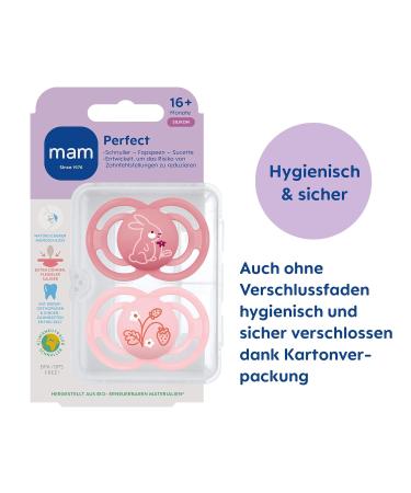 Mam Perfect Schnuller Set of 2 | Dental & Jaw Development Baby Pacifier | Eco-Friendly Silicone | 16+ Months | Rabbit & Flower Designs - Buy Online on SooperMarket.com
