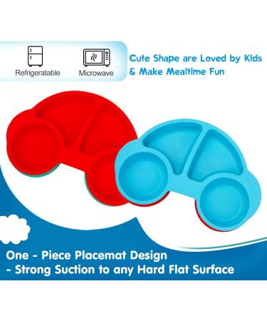 Baby Silicone Placemat Non-Slip Feeding Plate for Toddlers - BPA-Free, FDA Approved, Dishwasher Safe (New Car Blue) - Buy Online on SooperMarket.com