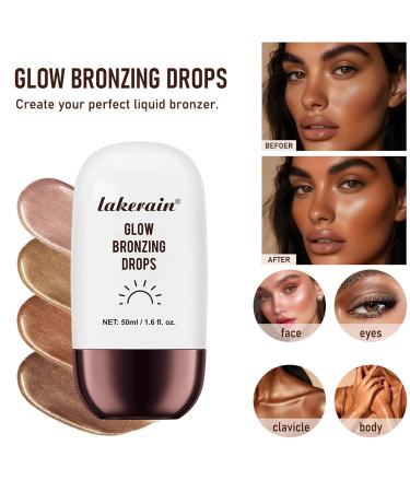 Bronzing Drops for Face & Body | Liquid Glow Illuminator | Waterproof Shimmer Oil | Nourishing Champagne Highlighter - Buy Online on SooperMarket.com