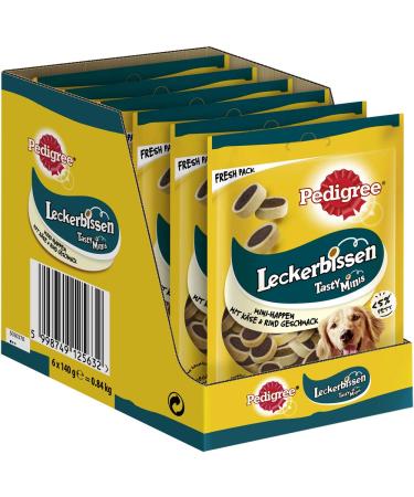 Pedigree dog snacks delicacies mini -bite 6 Pack 6x140g - dog biscuits with beef and cheese taste ideal for training or for in between adult cheese and beef taste 840 g (1 Pack)