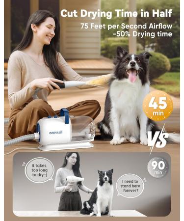 oneisall Dog Grooming Kit | Vacuum Blow Dryer & Clippers | 8 Tools for Shedding & Trimming | 7 Heat Levels | 2.5L Capacity - Buy Online on SooperMarket.com