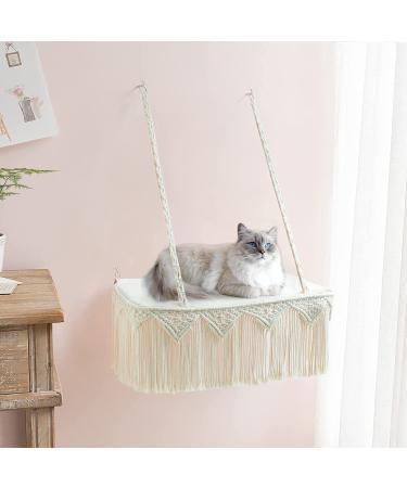 Dahey Macrame Cat Window Perch - Boho Cat Hammock Bed for Indoor Cats - Wall Mounted Pet Resting Seat with Tassel - Safety Space Saving Kitty Swing Shelf - Holds up to 45 lbs - Gift - Buy Online on SooperMarket.com