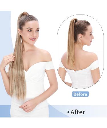 Silk-co 28 Inch Straight Clip in Ponytail Hair Extension - Blond&Bleach Blond | Heat-Resistant Fiber Hairpiece for Women - Buy Online on SooperMarket.com