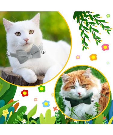 4-Piece Cat Bow Tie Collar Set | Breakaway and Velvet Material | Cute Safety Pet Collar for Kitten and Puppy - Black, Gray, Dark Green, Blue - Buy Online on SooperMarket.com