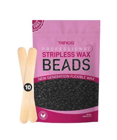 TRINIDa Wax Beads Professional Hard Wax Beads 1000g with 10 Applicators For Full Body Facial and Legs Painless Gentle Hair Removal Wax Beads for Women and Men (Charcoal) Charcoal 1kg