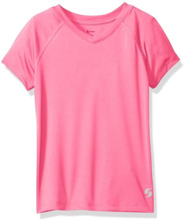 Performance V Neck Tee Big Girls Medium Neon Pink