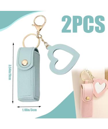 Buy 2PCS Lipstick Case with Heart Mirror | Portable Lip Balm Holder & Keyring Pouch for Women - Perfect Gift - Buy Online on SooperMarket.com