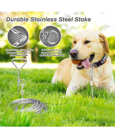 16ft Dog Tie Out Cable with Spiral Ground Stake - Up to 120lb Dogs - Perfect for Playing, Camping, and Backyard - White - Buy Online on SooperMarket.com