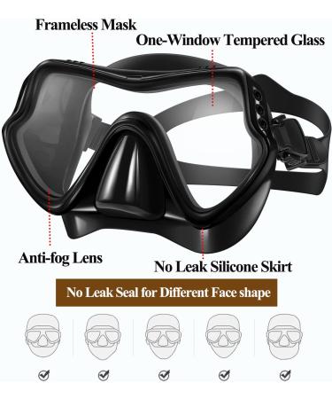 Snorkel Mask Set - Anti-Fog 180 Seaview, Dry Snorkel, Mesh Bag | For Kids & Adults - Scuba Diving, Swimming Training Gear in Black - Buy Online on SooperMarket.com