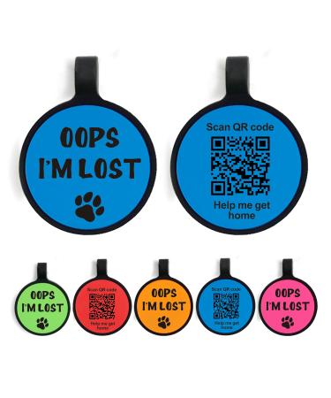 QR Code Dog Tags ID Tags for Dogs Pet Dog Name Tag Silent Silicone Dog ID Tag Cat ID Tag Pet Online Profile Scan QR Receive Instant Pet Location Alert Email (Blue Round)