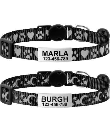Tagme 2er-Pack Cat neck band with name and address shield reflective cat neck band with safety clasp and bell for kittens black 15-20 cm black