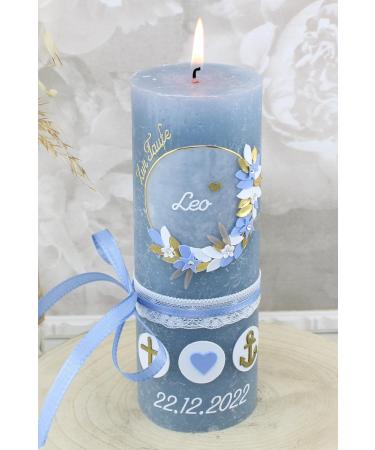 Cerziies Rustic Baptism Candle for Leo Boy or Girl - Personalized with Name & Date Hand Decorated Classic Wick - Buy Online on SooperMarket.com