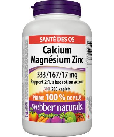 Webber Naturals Calcium with Magnesium and Zinc 200 Caplets Enhanced Absorption Helps Support Bones and Teeth Vegan SUPPLEMENT - Buy Online on SooperMarket.com