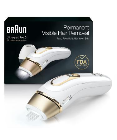 Braun IPL Hair Removal for Women and Men, New Silk Expert Pro 5 PL5157 FDA Cleared, for Body & Face, at-Home Permanent Hair Reduction, Alternative to Salon Laser Hair Removal, with Venus Razor, Pouch Expert Pro PL 5157