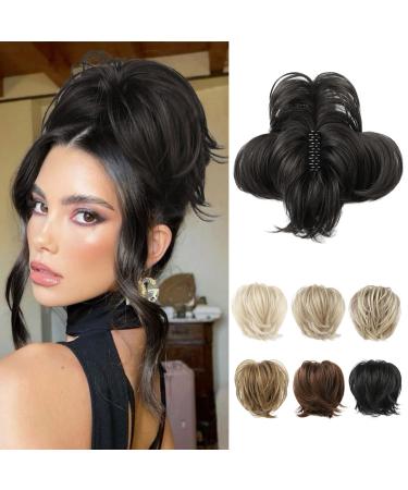 REECHO Messy Bun Hair Piece Claw Clip Hair Bun Short Ponytail Extension with Bendable Metal Wire Fake Bun Hair Pieces for Women - Black Brown