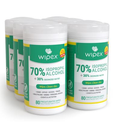 Wipex Alcohol Wipes for Electronics - Tech Wipes with 70% Isopropyl Alcohol - Equipment Cleaning for Computers iPhones and Household Items New Lint Free Computer Screen Wipes 80 Count (Pack of 6)