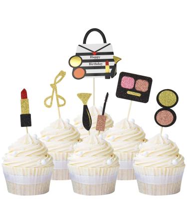 Unimall Global 21pcs Glitter Makeup Cupcake Topper Bachelorette Party Cake Topper Bridal Shower Girls Happy Birthday Party Cake Decoration Deliveries 21stas