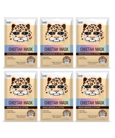 Epielle Cheetah Character Skincare Sheet Masks | Animal Spa Mask | -For All Skin Types |spa gifts for women  Spa Gift  Birthday Party Gift for her kids  Spa Day Party  Girls Night  Slumber party  Stocking Stuffers | 6 co...