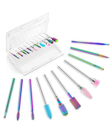 HEYMKGO Nail Drill Bits Sets - 11 pcs Electric Nail Drill Bits Kit 3/32" Ceramics/Tungsten Carbide Diamond Metal Nail Bits for Home Salon Acrylic Gel Nail Manicure Efile Pedicure Tools 11PCS