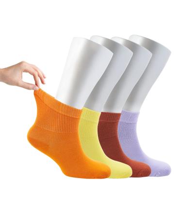 Cosyfeel Women Loose Diabetic Socks | 4-Pack Neuropathy Ankle Socks for Ladies | Super Soft Eco-Friendly Bamboo Material | Durable with Seamless Toe | Multicolour Patterns | 4 Seasons 4-7 ASSORTED-2 (LIL/B-BN/OR-PE/YL)