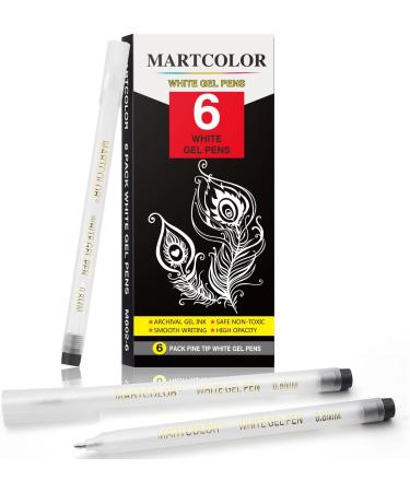 MARTCOLOR White Gel Pens Set 6 Pack 0.8mm Fine Point Pens Gel Ink Pens For Artists Archival Ink Pens White highlight Pens for Black Paper Drawing Illustration Sketching Writing - Buy Online on SooperMarket.com