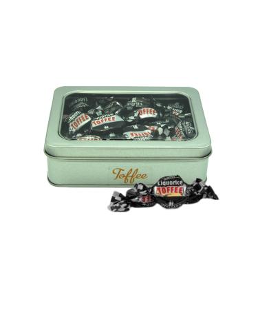 Walkers Liquorice Toffee Sweets 200g Bundle with TinTastic Silver Refillable Window Lid Tin Individually Wrapped and Gluten-Free Creamy Treat for Home Desk or Travel