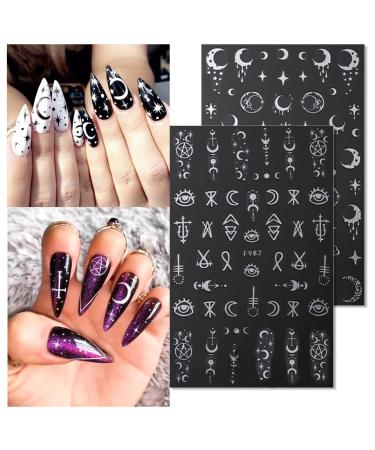 Stylish 3D Metallic Nail Art Stickers - Silver Moon Star & Snake Designs - Luxury Self-Adhesive Decals for DIY Manicure Decoration - Buy Online on SooperMarket.com