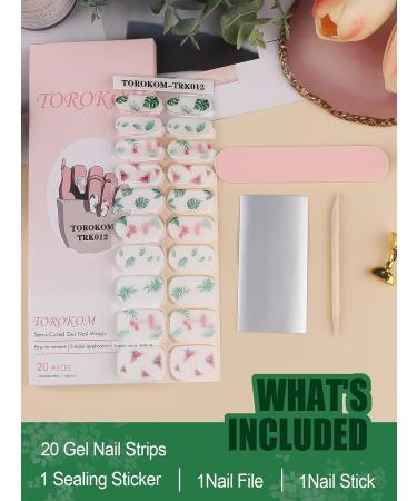 Semi Cured Gel Nail Strips in Blue - Long Lasting Waterproof Nail Wraps with Cuticle Stick, File, Wipes & Sealing - Pink Butterfly Design | EBANKU - Buy Online on SooperMarket.com