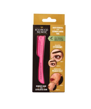 Hollywood Browzer Eyebrow Razor - Facial Hair Remover Shaver Trimmer Shaper | Removing Unwanted Hair | Dermaplaning | Exfoliation | Protective Pouch Included (Pink Sapphire)