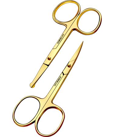 Utopia Care - Curved and Rounded Facial Hair Scissors for Men - Mustache, Nose Hair & Beard Trimming Scissors, Safety Use for Eyebrows, Eyelashes, and Ear Hair - Professional Stainless Steel (Gold)
