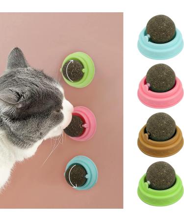 Dacitiery 4PCS Catnip Balls Toy for Cats Rotatable Edible Balls Interactive Cat Toy Self-Adhesive Catnip Teeth Cleaning Licking Balls for Kitten - Buy Online on SooperMarket.com