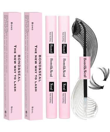 Qiveaory Lash Bond and Seal Kit 2Pcs DIY Lash Extension Waterproof Lashe Cluster Glue 72h Hold Portable Individual Lash Glue for Eyelash Extensions Beginners Black Bond&Clear Seal(5ml+5ml)